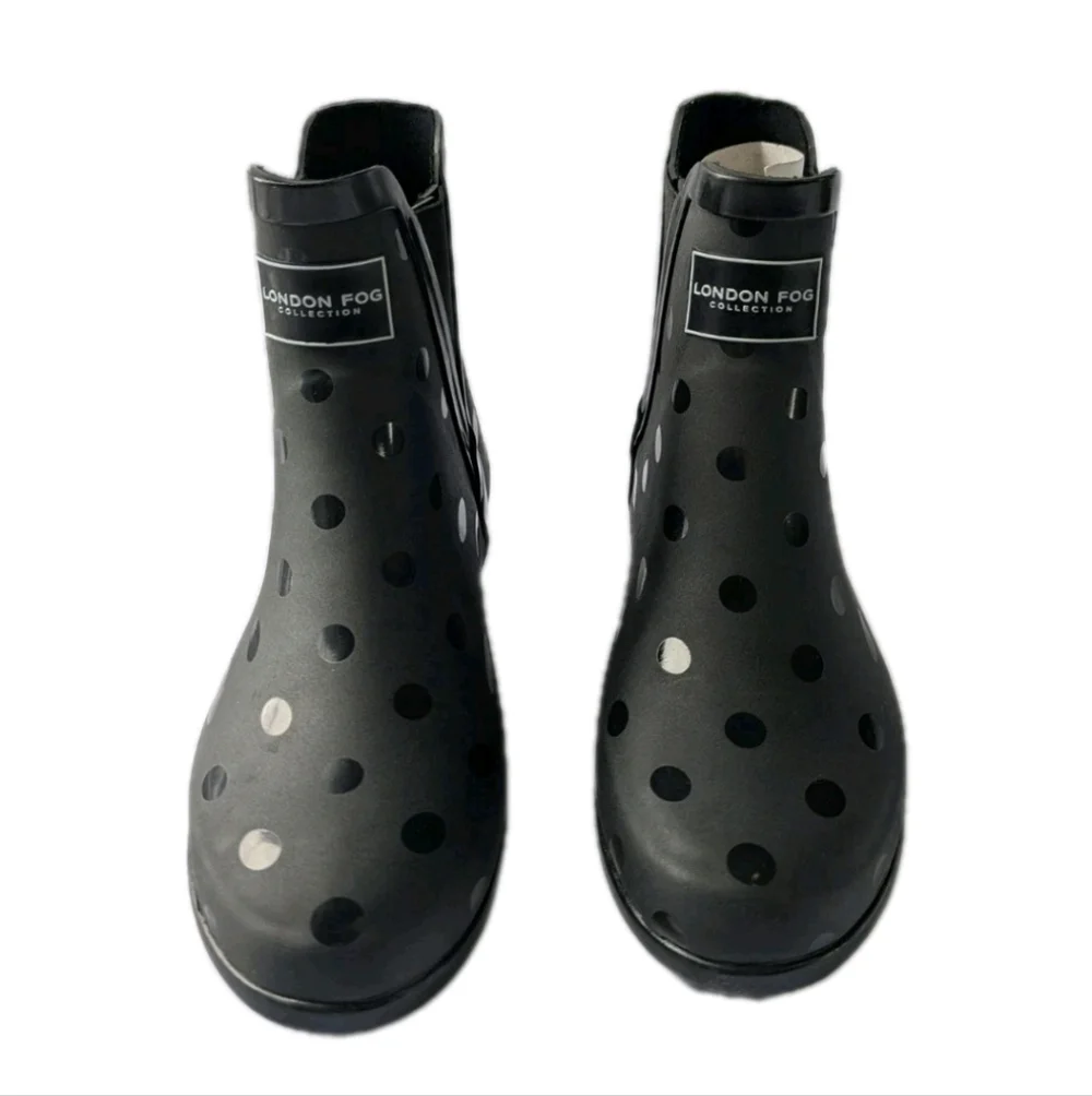 London Fog Picadilly Rain Boot Black Polka Dot Women's 9M